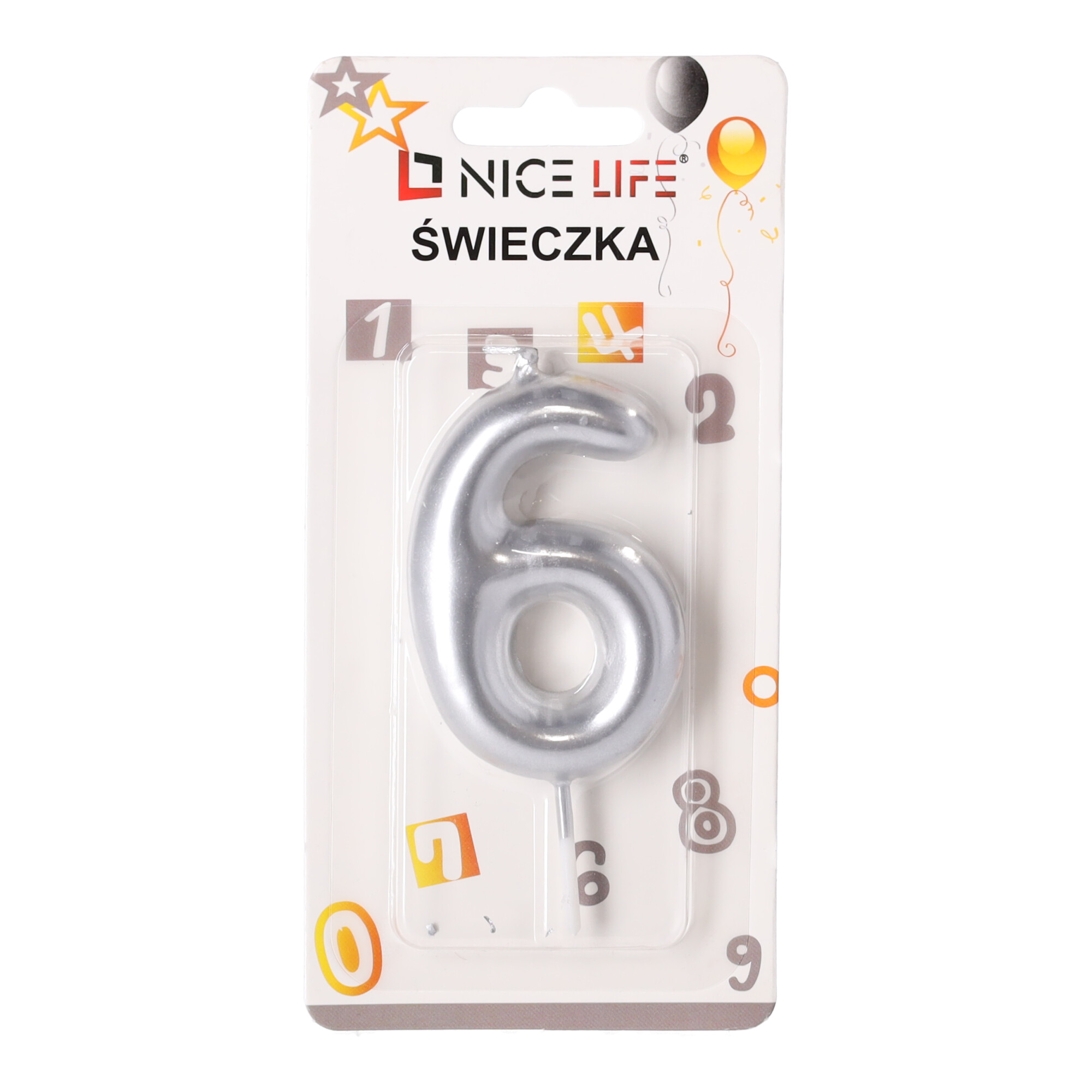 Srebrna świeczka na tort z cyfrą 6 - idealna na urodziny dziecka - obrazek 2