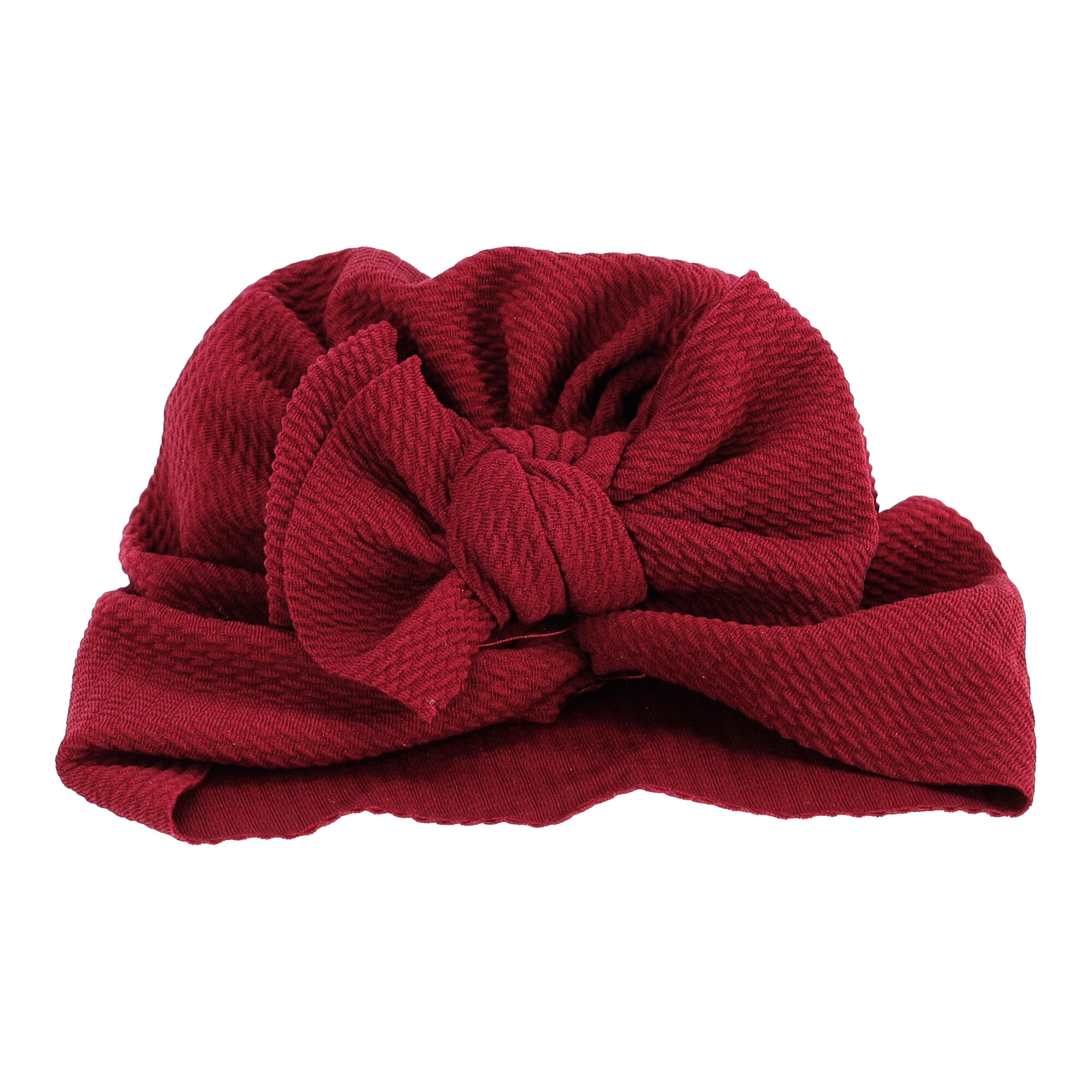Bordowy turban niemowlęcy z kokardką - modna czapka dla dziewczynki - obrazek 3