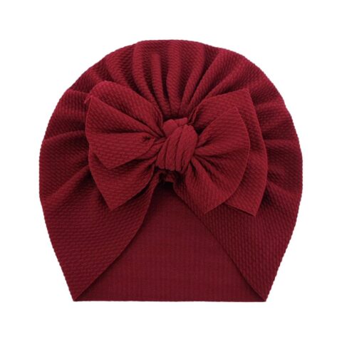 Bordowy turban niemowlęcy z kokardką - modna czapka dla dziewczynki