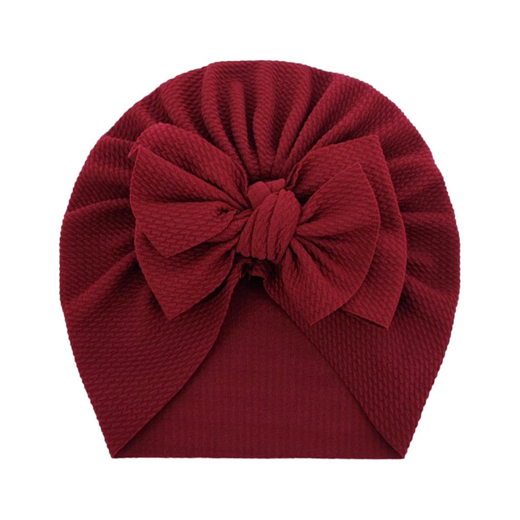 Bordowy turban niemowlęcy z kokardką - modna czapka dla dziewczynki