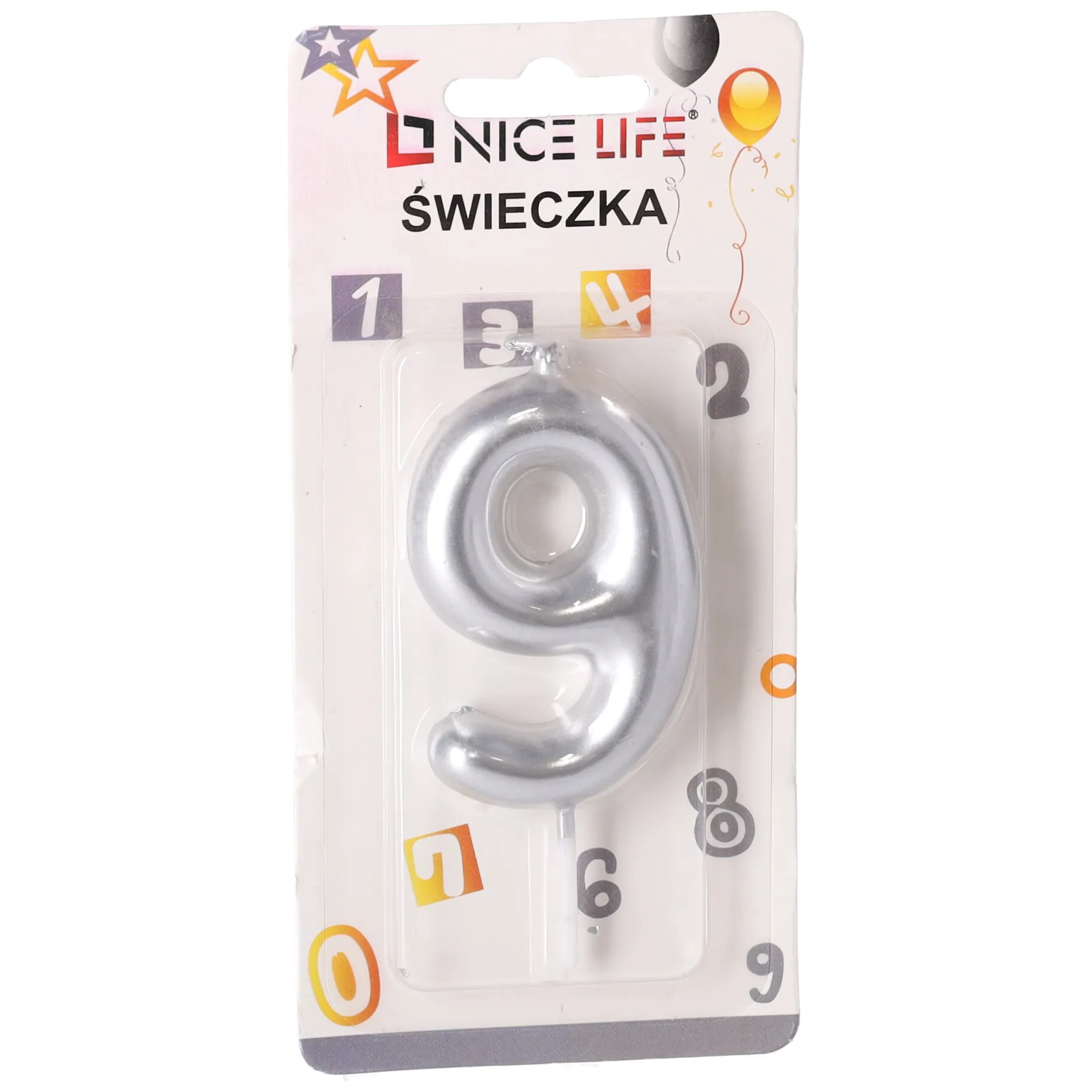 Świeczka na tort urodzinowa 9 – srebrna - obrazek 2