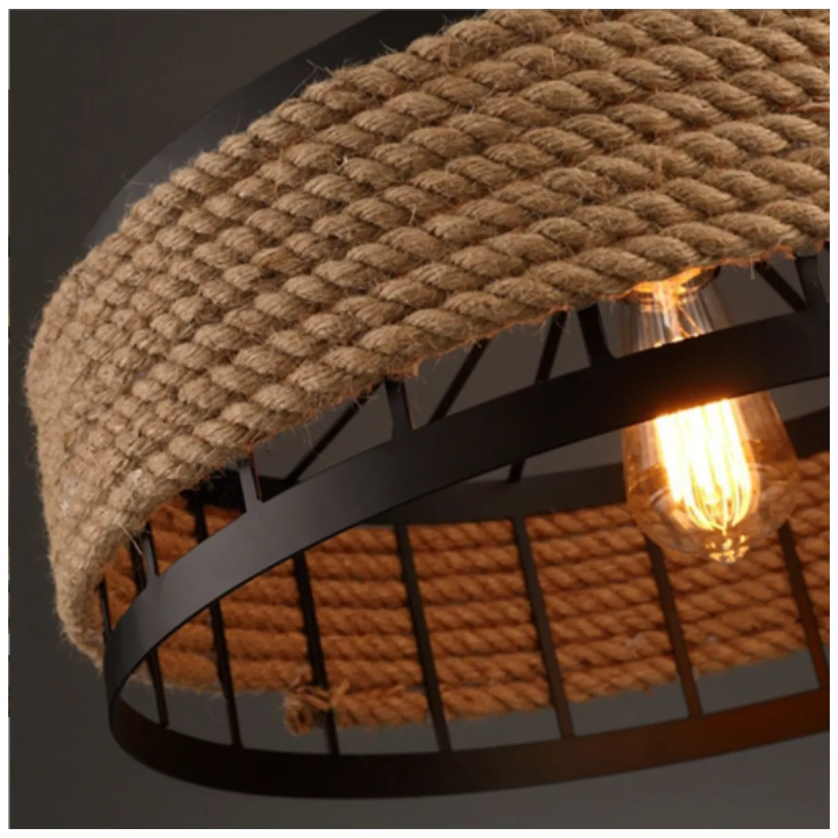Lampa sufitowa z liny konopnej na łańcuchu - średnica 40 cm - obrazek 2