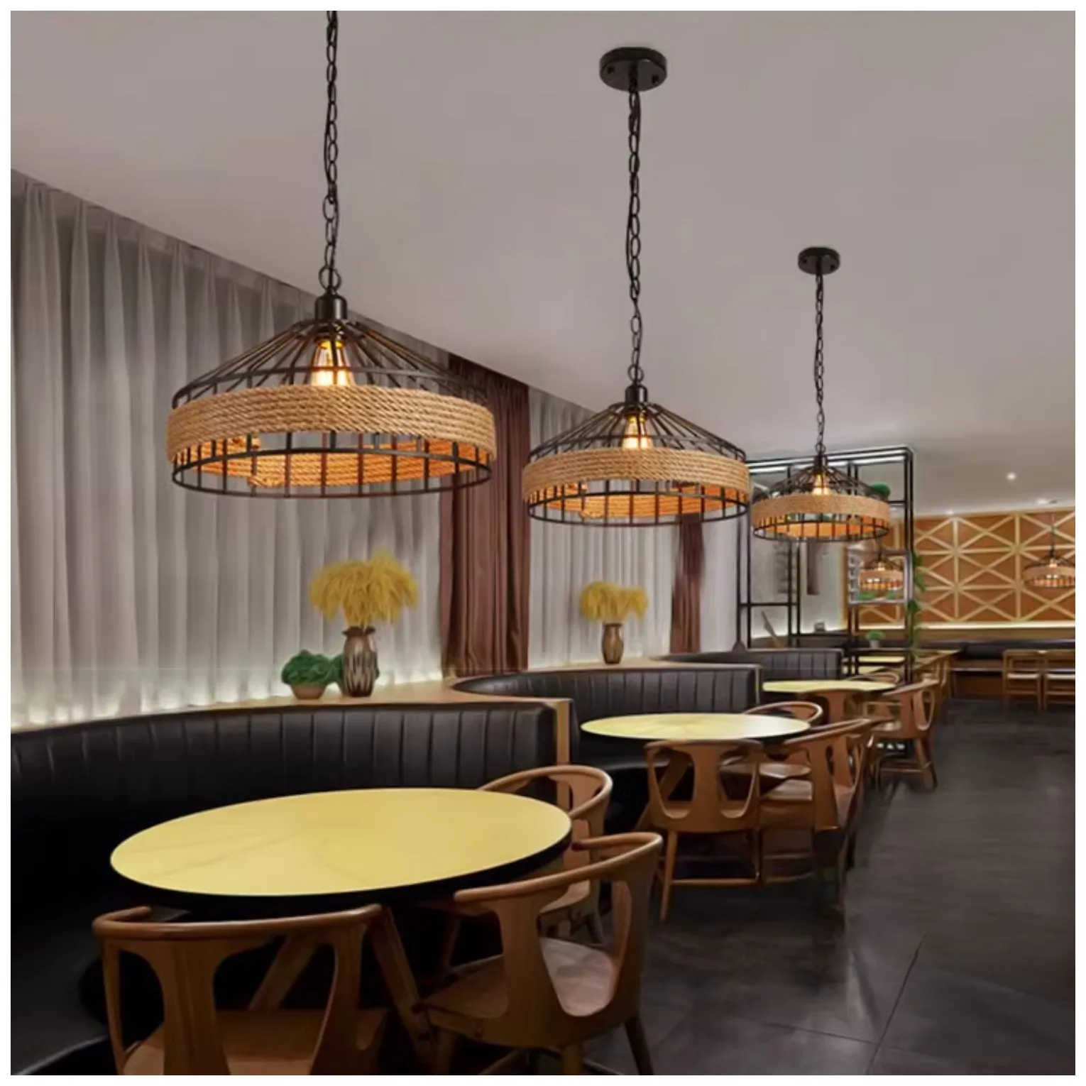 Lampa sufitowa z liny konopnej na łańcuchu - średnica 40 cm - obrazek 3