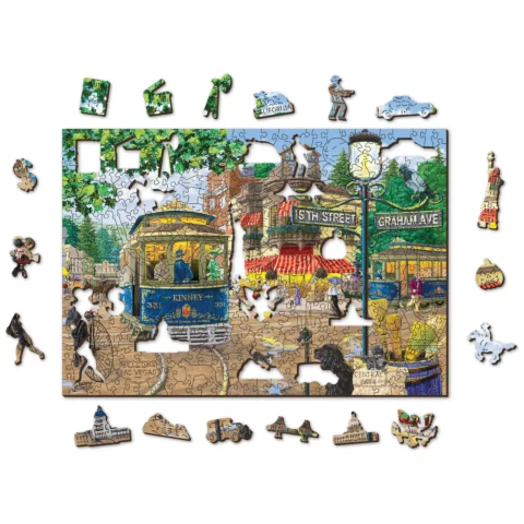 Dwustronne Drewniane Puzzle Wiktoriańska Ulica XL 1010 z Figurkami