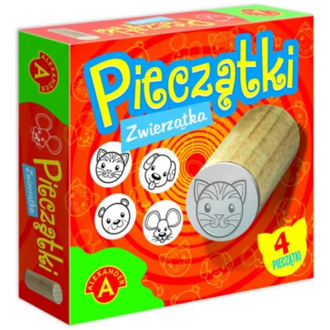 Drewniane pieczątki mikro dla dzieci - 4 sztuki, tusz w zestawie, kreatywna zabawa