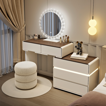Toaletka kosmetyczna LED/ Komplet mebli blat 80 cm- Paula - kolor biały/orzech