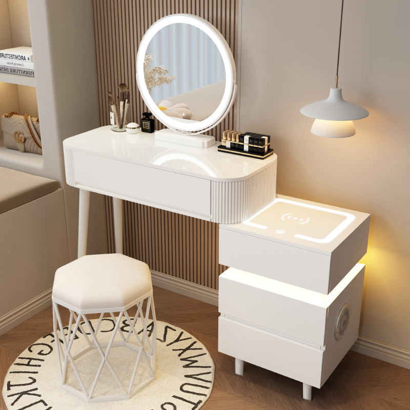 Toaletka kosmetyczna LED z ladowarką indukcyjną/Komplet mebli blat 80 cm Eliza - kolor biały - obrazek 2