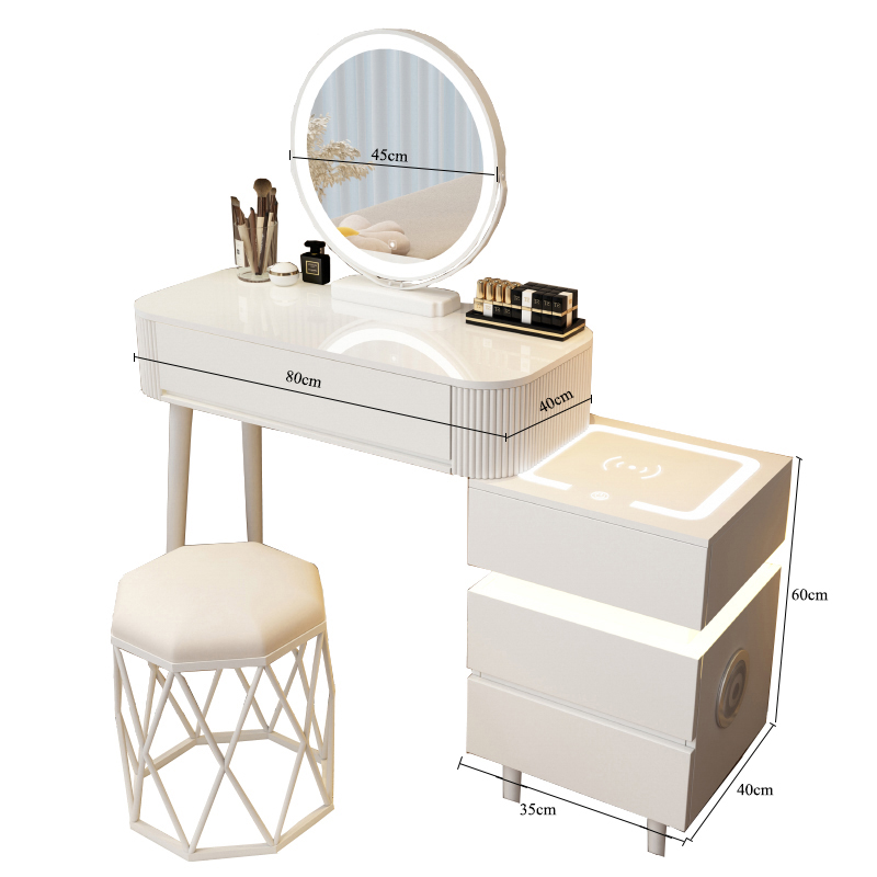 Toaletka kosmetyczna LED z ladowarką indukcyjną/Komplet mebli blat 80 cm Eliza - kolor biały - obrazek 3