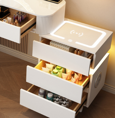 Toaletka kosmetyczna LED z ladowarką indukcyjną/Komplet mebli blat 80 cm Eliza - kolor biały - obrazek 4