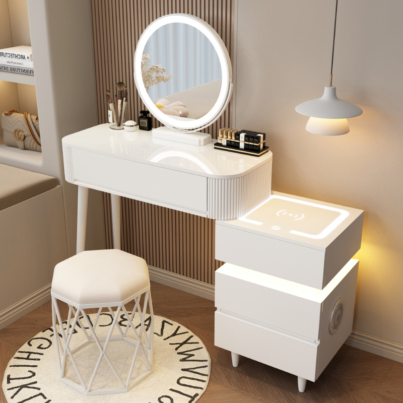 Toaletka kosmetyczna LED z ladowarką indukcyjną/Komplet mebli blat 100 cm Eliza - kolor biały - obrazek 2
