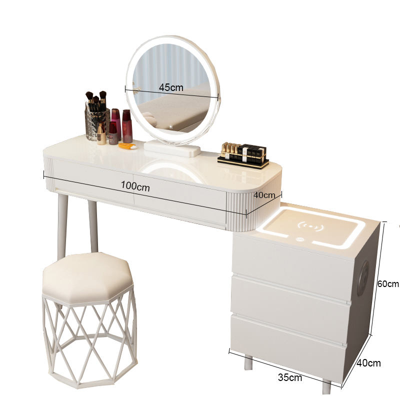 Toaletka kosmetyczna LED z ladowarką indukcyjną/Komplet mebli blat 100 cm Eliza - kolor biały - obrazek 3