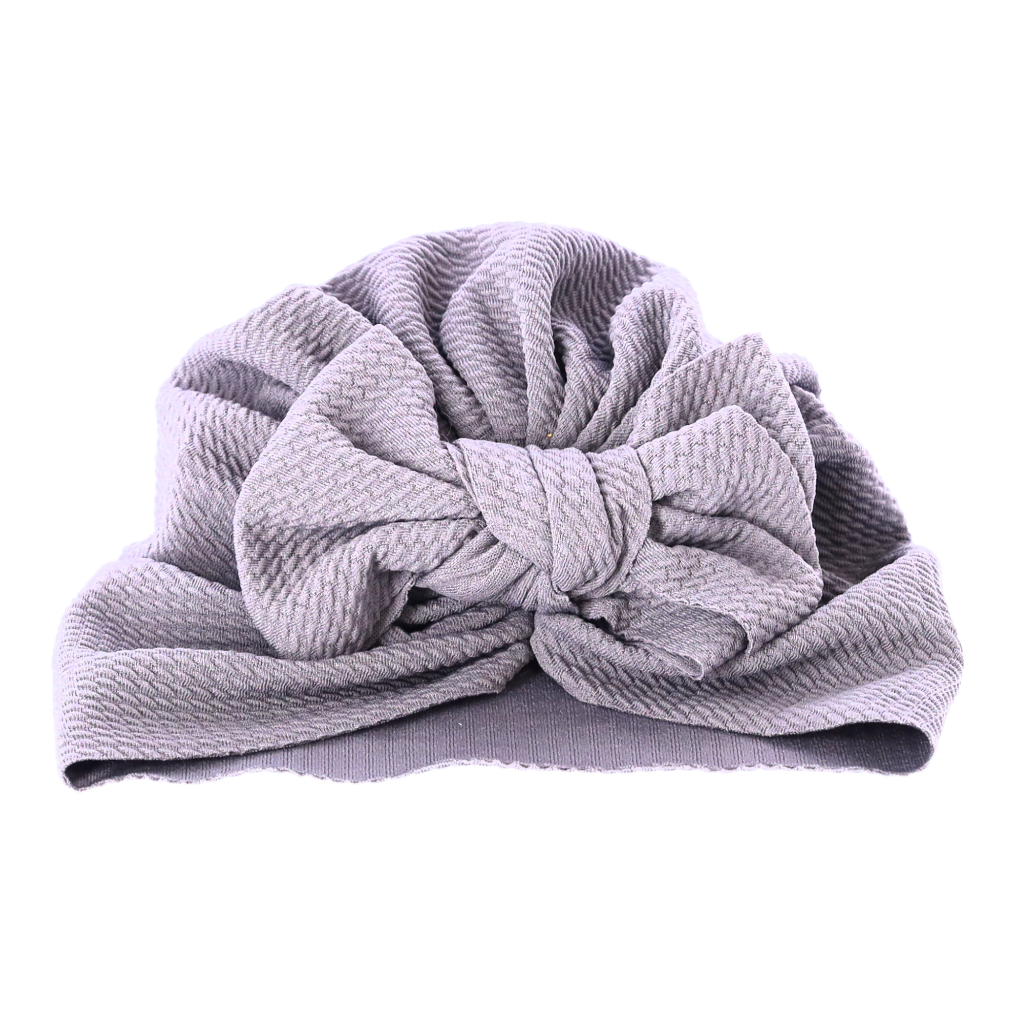 Turban niemowlęcy z kokardką dla dziewczynki - szary, modny i bezszwowy - obrazek 2