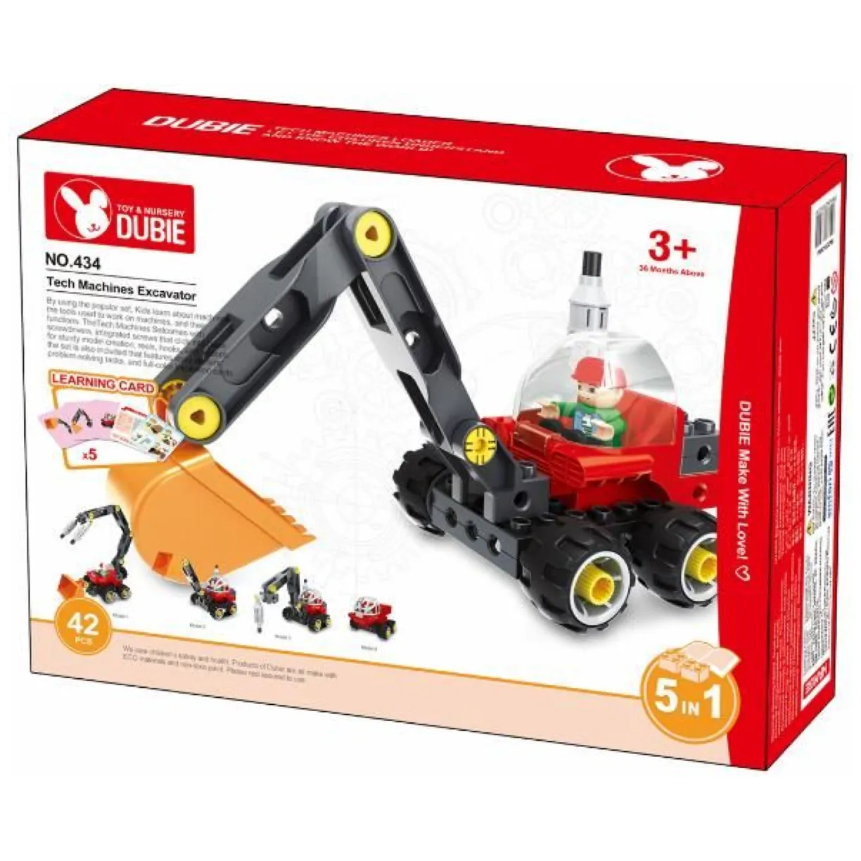 Klocki konstrukcyjne koparka, spycharka 5w1 (42 klocki + 5 kart) - obrazek 4