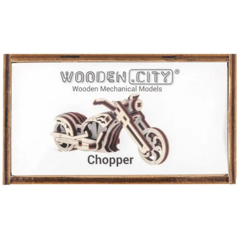Drewniane Puzzle 3D Motocykl Chopper - Układanka Bez Kleju, 22 Części