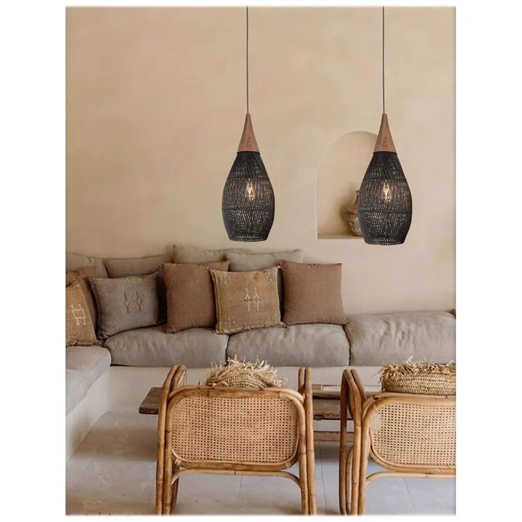 Rustykalna rattanowa lampa wisząca - 25cm (czarny kolor) - obrazek 7