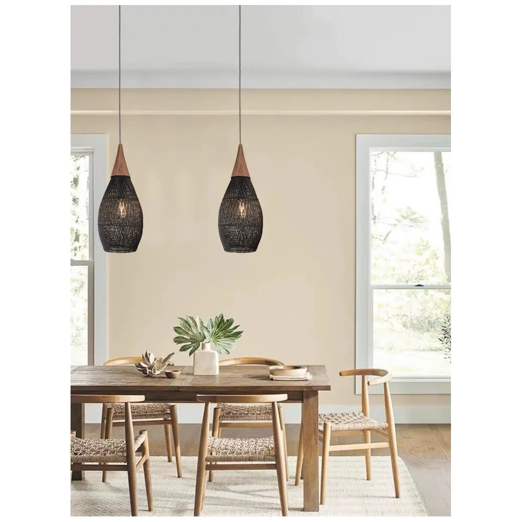 Rustykalna rattanowa lampa wisząca - 25cm (czarny kolor) - obrazek 9