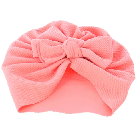 Bezszwowy turban niemowlęcy z kokardką - różowy, czapka dla dziewczynki