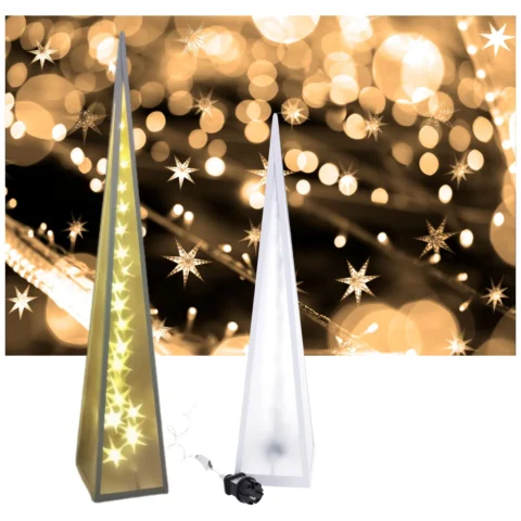 Świąteczna lampa w kształcie choinki LED z obrotowymi gwiazdkami, biała rama 45 cm