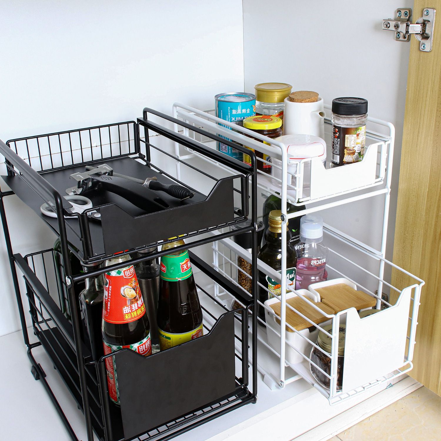 Organizer kuchenny z dwoma pojemnymi półkami — czarny - obrazek 2