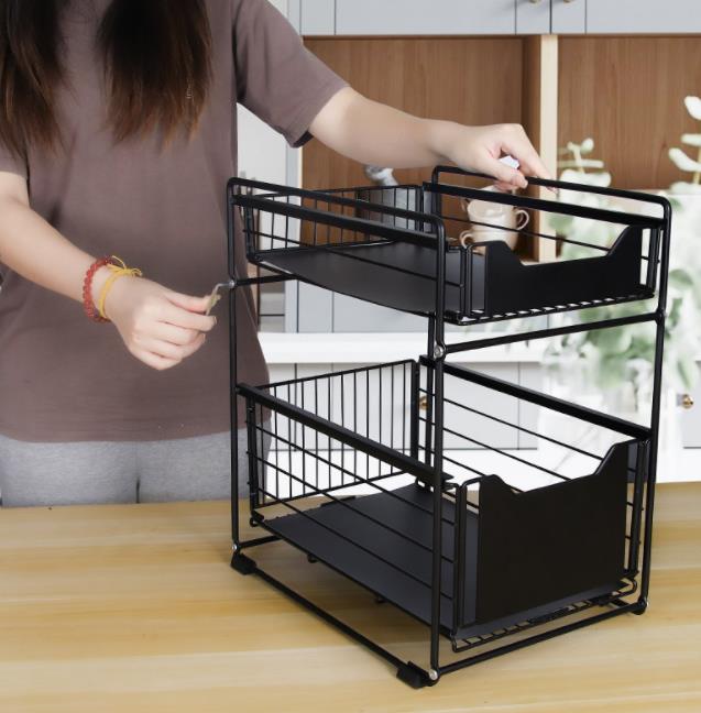 Organizer kuchenny z dwoma pojemnymi półkami — czarny - obrazek 5