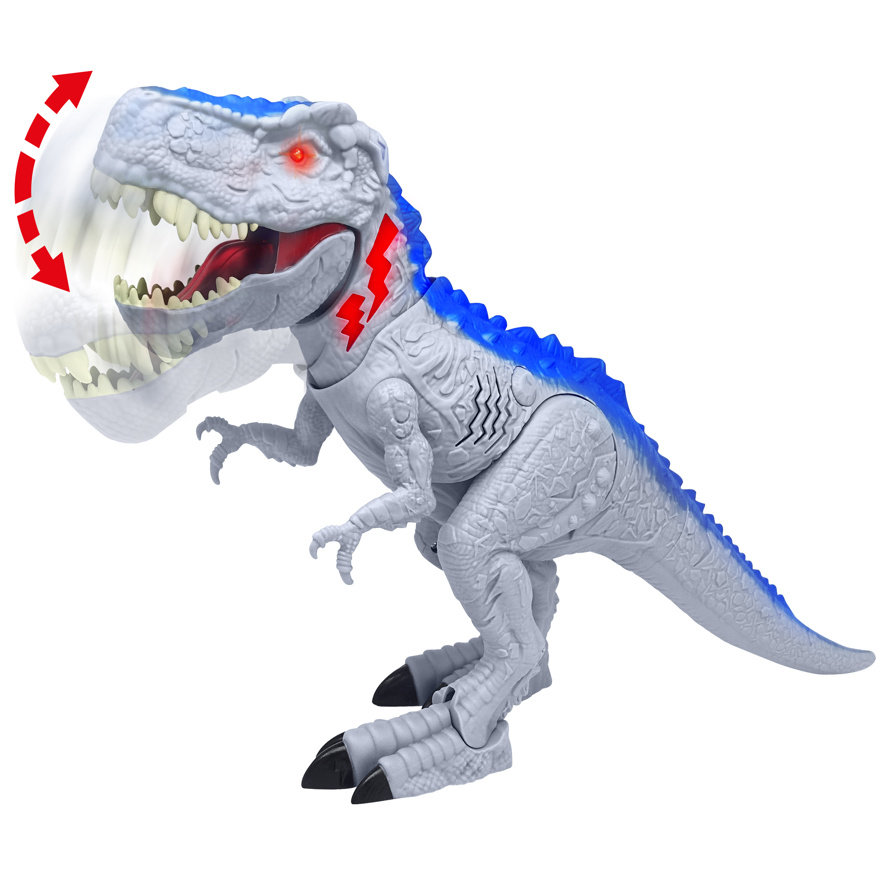 Interaktywny dinozaur szaro-niebieski z dźwiękiem i światłem dla dzieci 3+ - obrazek 2