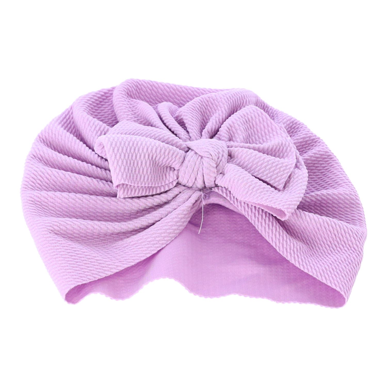 Fioletowy turban niemowlęcy z kokardką - modna czapka dziewczęca - obrazek 3