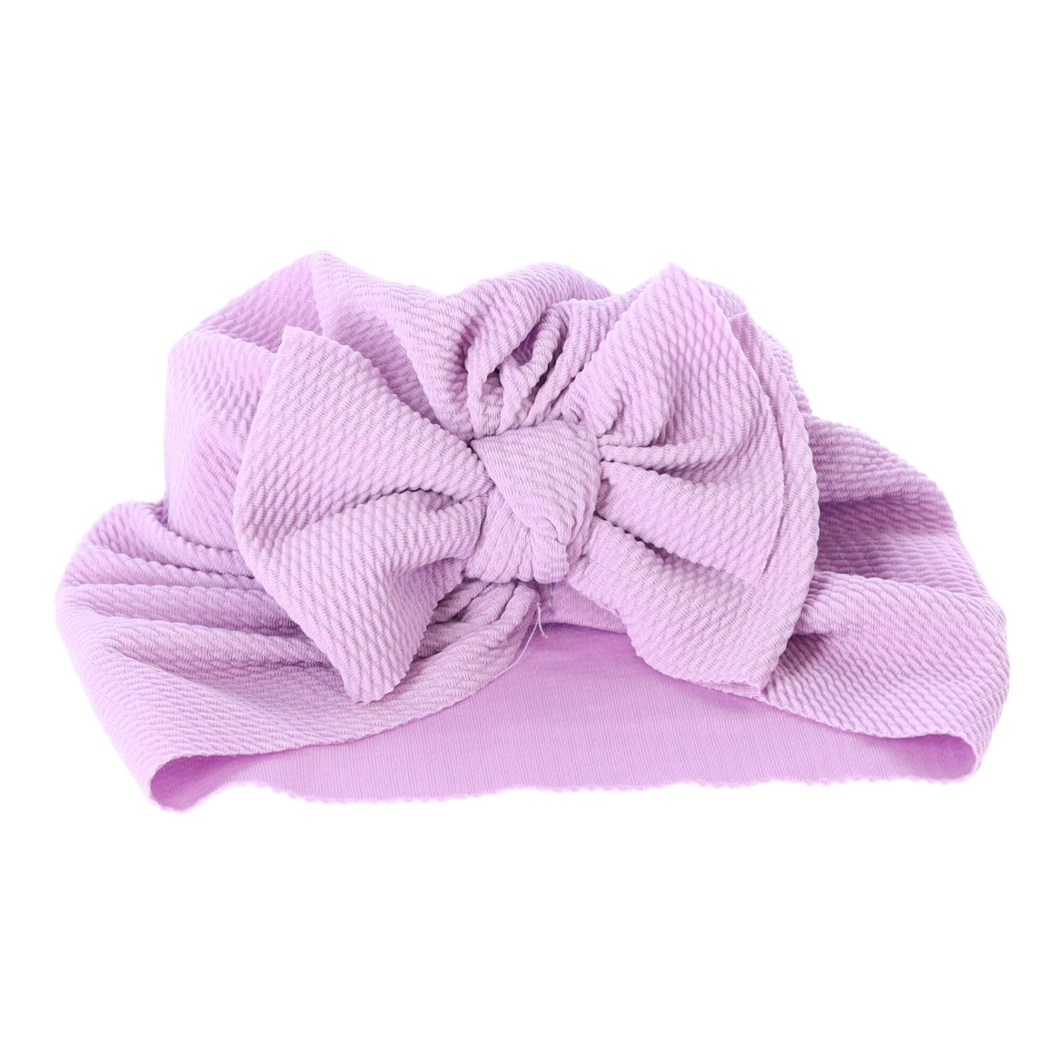 Fioletowy turban niemowlęcy z kokardką - modna czapka dziewczęca - obrazek 4