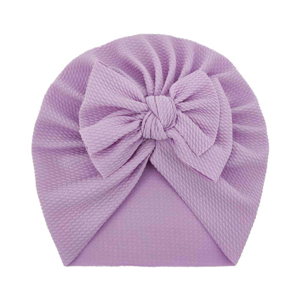 Fioletowy turban niemowlęcy z kokardką - modna czapka dziewczęca - obrazek 5
