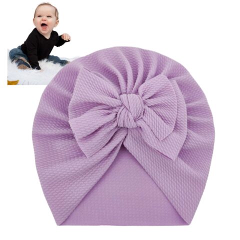 Fioletowy turban niemowlęcy z kokardką - modna czapka dziewczęca