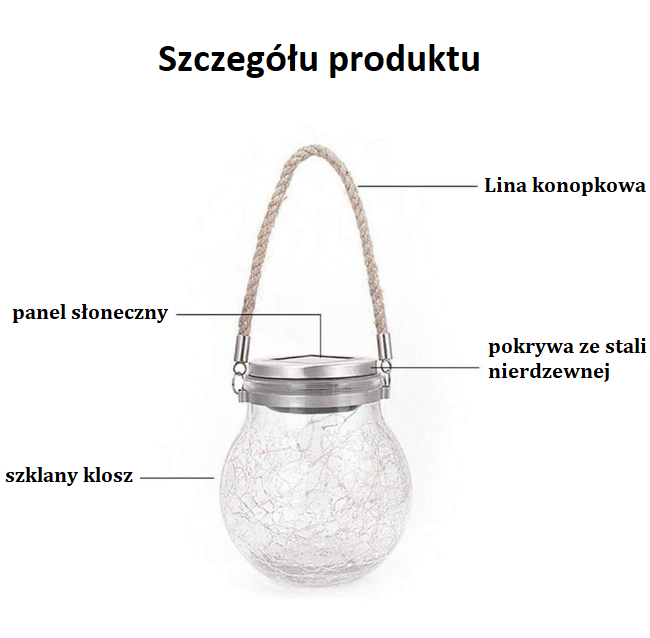 Wiszący lampion solarny ogrodowy LED szklany światło białe rozmiar L - obrazek 6