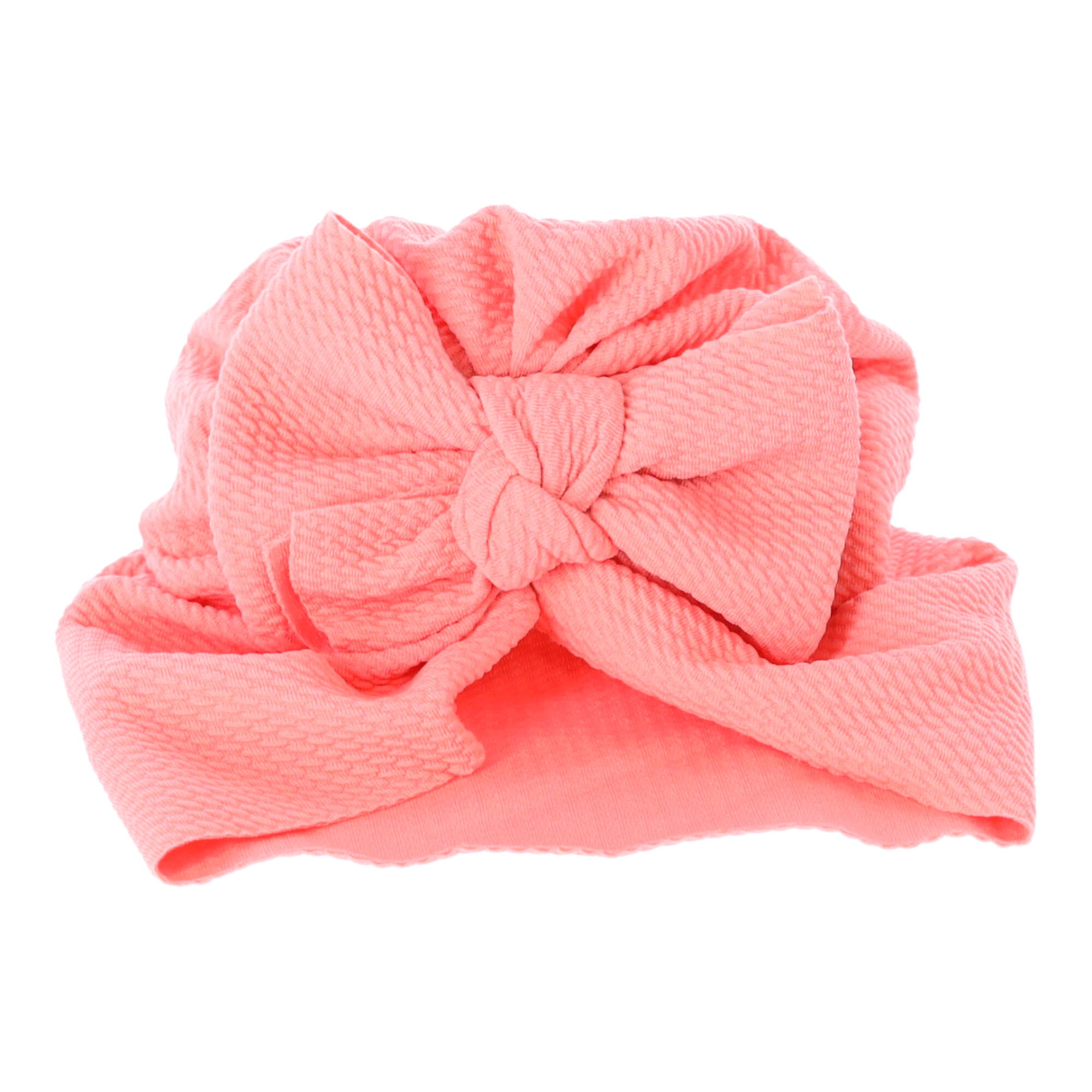 Bezszwowy turban niemowlęcy z kokardką - różowy, czapka dla dziewczynki - obrazek 2