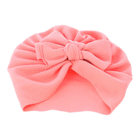 Bezszwowy turban niemowlęcy z kokardką - różowy, czapka dla dziewczynki