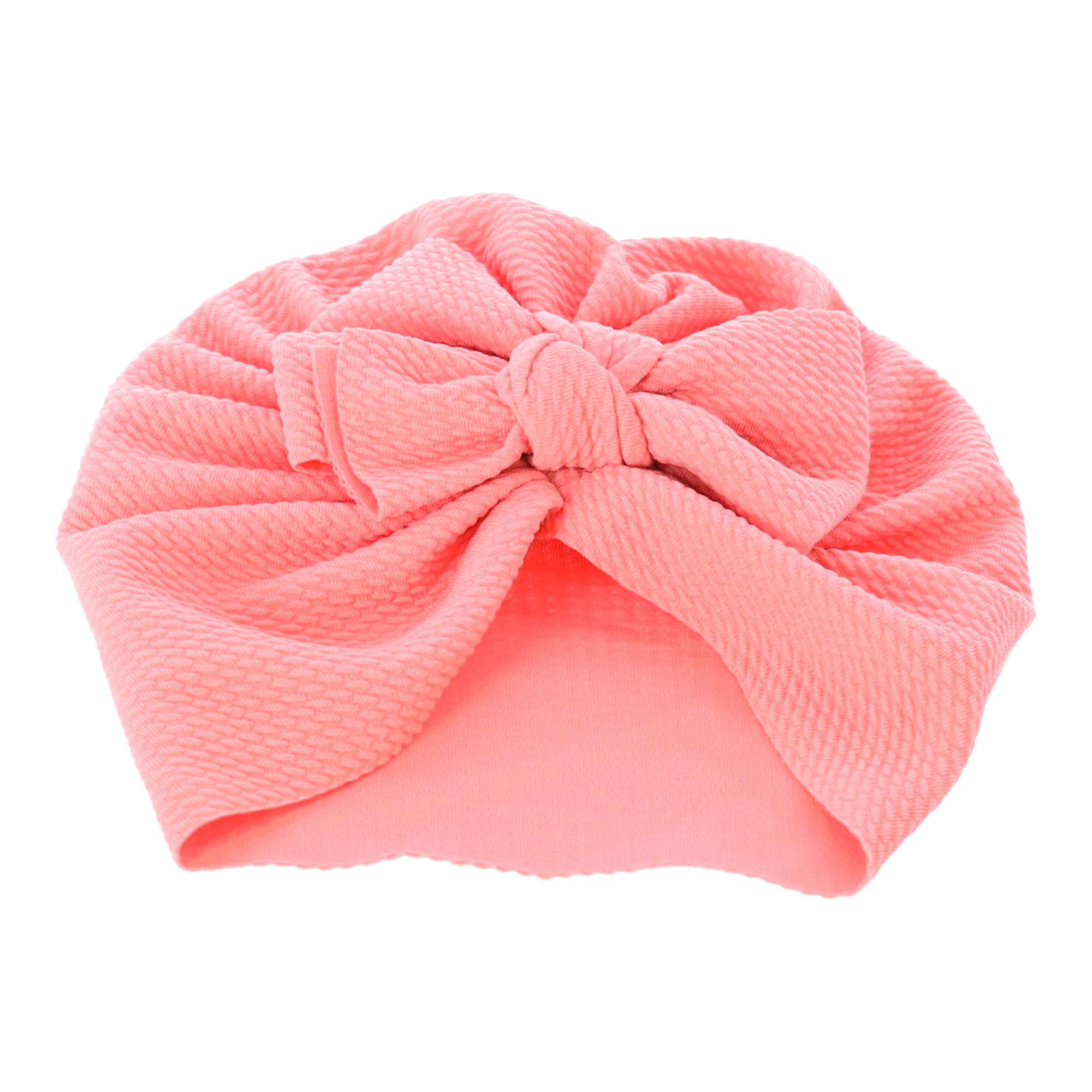 Bezszwowy turban niemowlęcy z kokardką - różowy, czapka dla dziewczynki