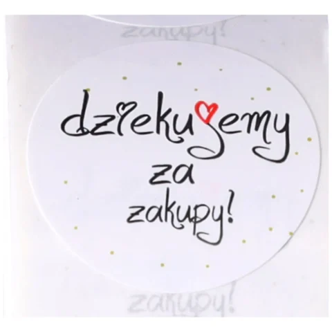Czarne okrągłe naklejki Dziękujemy za zakupy 500 sztuk z kropeczkami