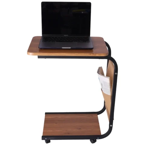 Mobilny stolik kawowy na kółkach czarny - boczny z półką pod laptopa