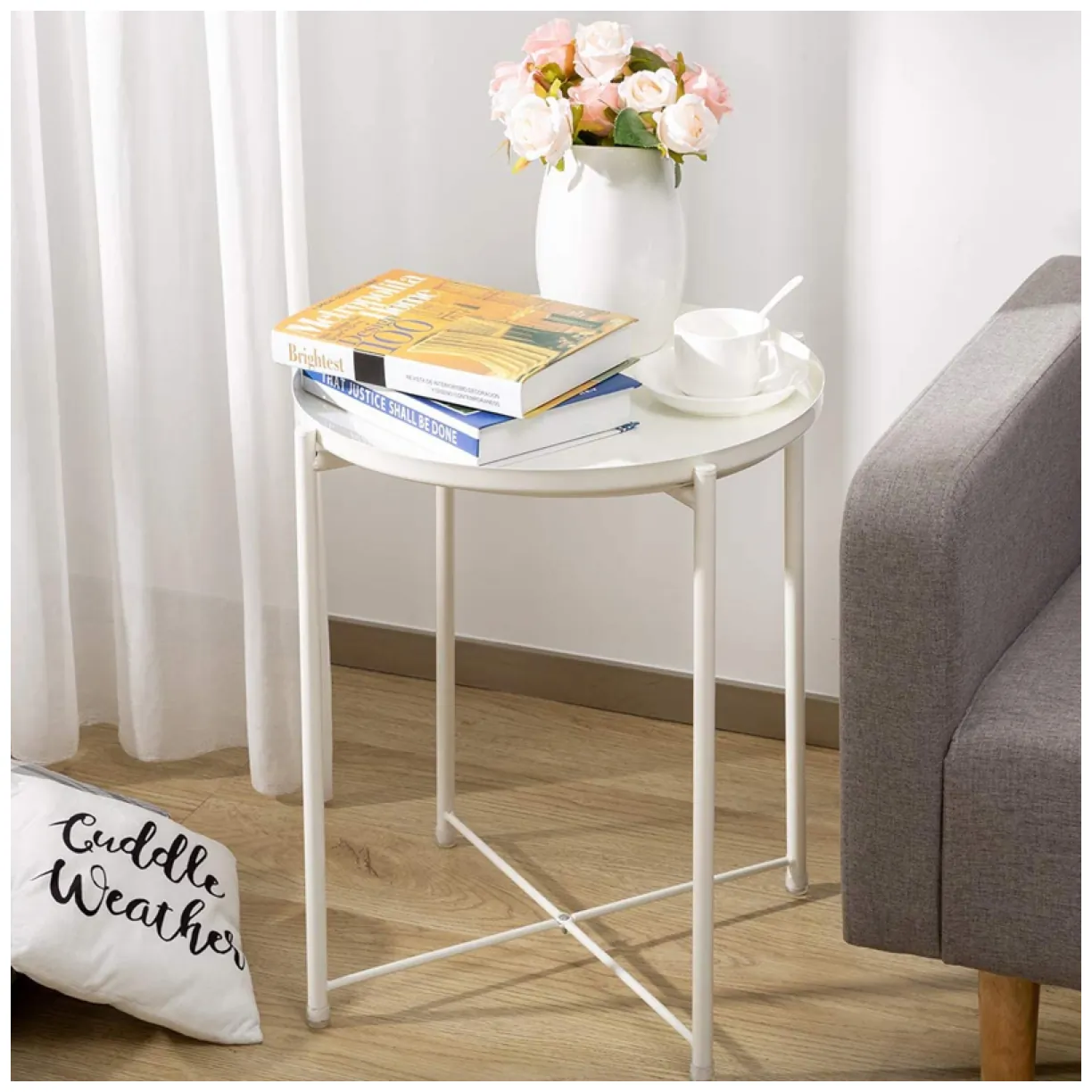 Stolik okrągły metalowy w stylu Loft - biały - obrazek 2