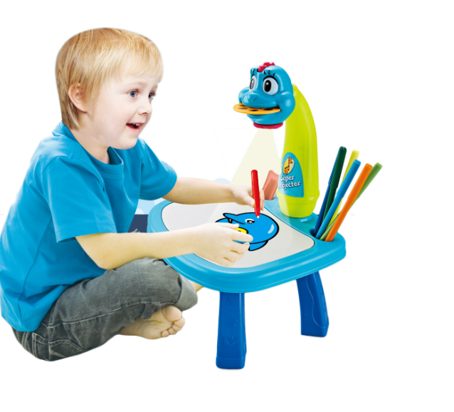 Niebieski dinozaur projektor do rysowania dla dzieci zabawka edukacyjna 3w1 - obrazek 2