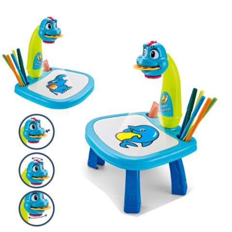 Niebieski dinozaur projektor do rysowania dla dzieci zabawka edukacyjna 3w1