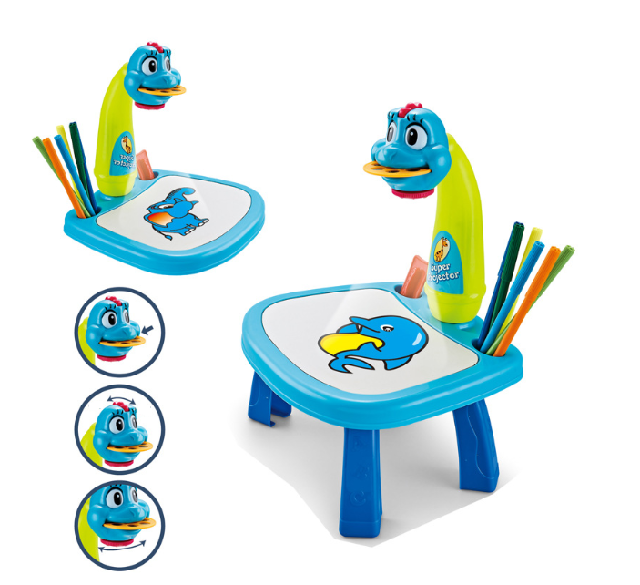 Niebieski dinozaur projektor do rysowania dla dzieci zabawka edukacyjna 3w1
