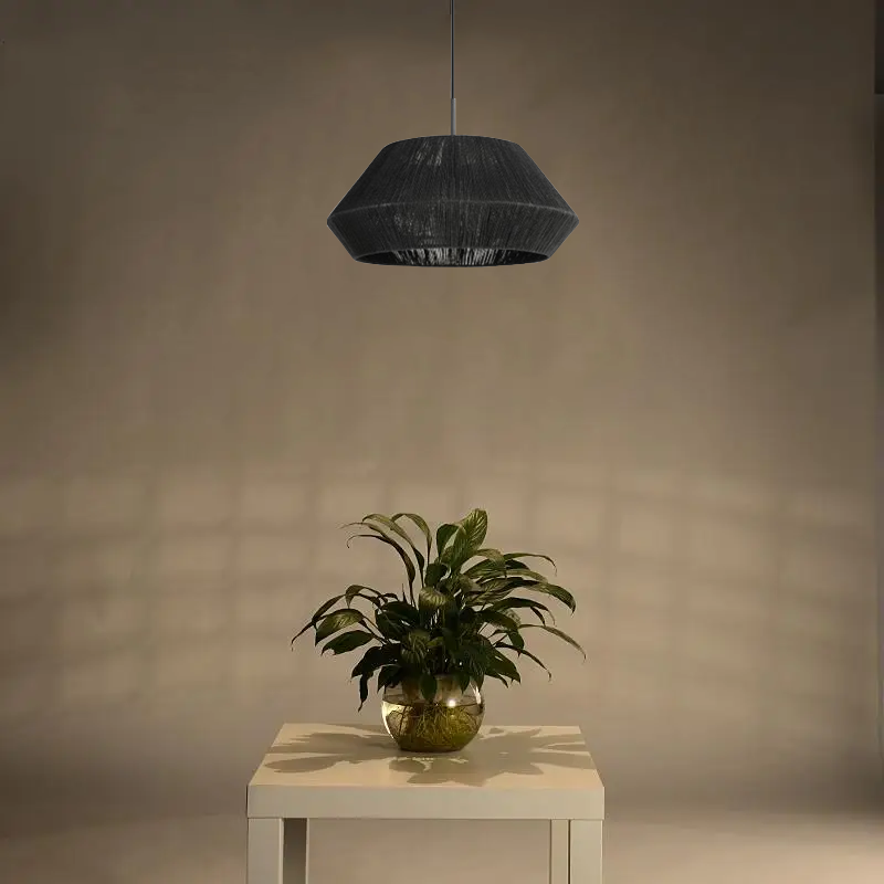 Wisząca lampa rattanowa czarna 50 cm - naturalna, okrągła, do salonu - obrazek 5