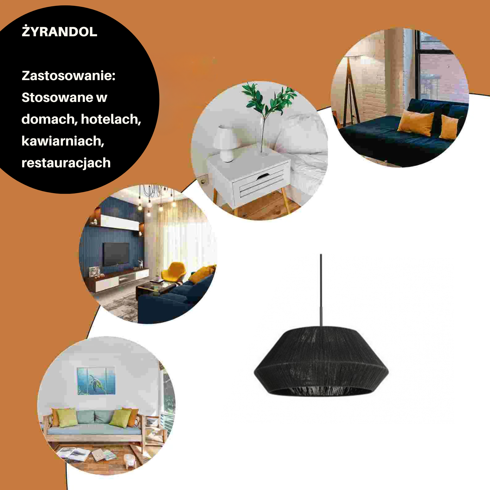 Wisząca lampa rattanowa czarna 50 cm - naturalna, okrągła, do salonu - obrazek 6