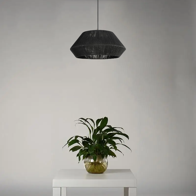 Wisząca lampa rattanowa czarna 50 cm - naturalna, okrągła, do salonu - obrazek 7