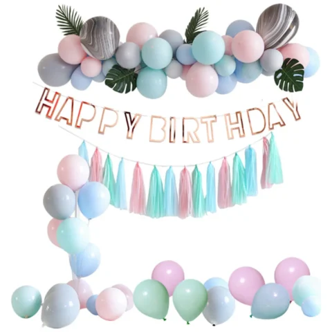 Kolorowy zestaw balonów i girlandy urodzinowej Happy Birthday