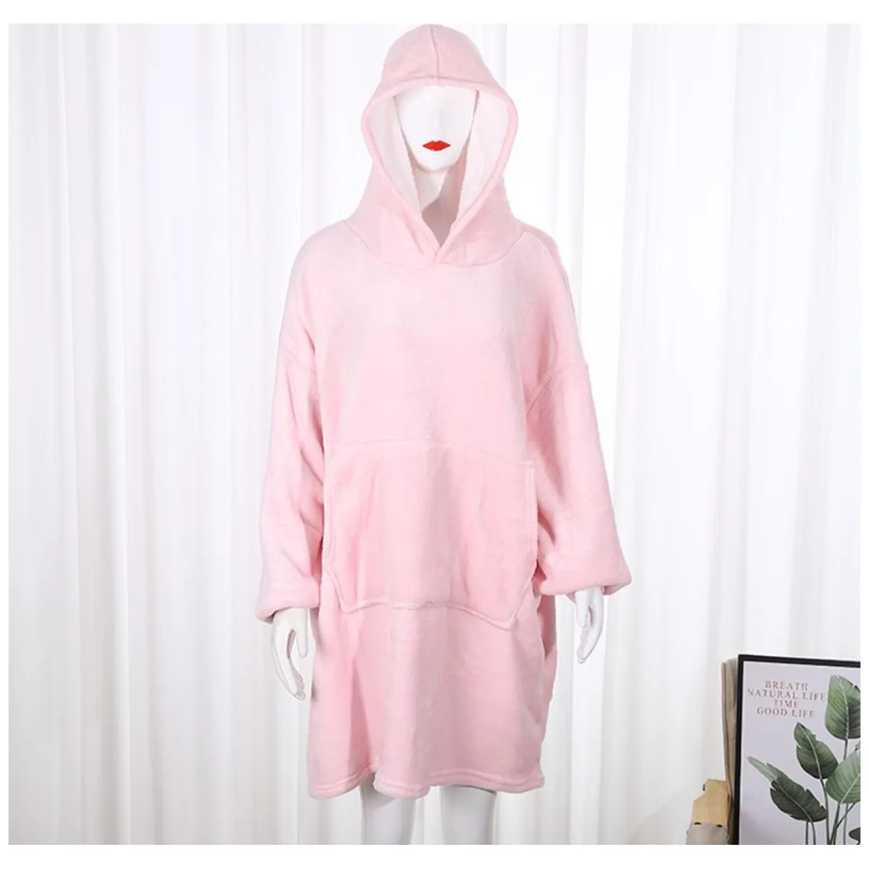 Ciepła bluza 4w1 Oversize, Kocobluza z polaru - różowa - obrazek 3