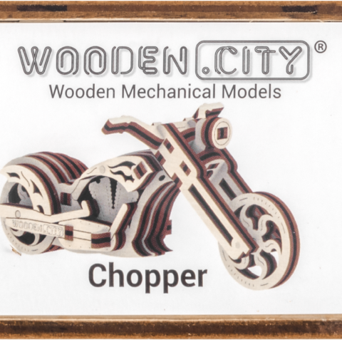 Drewniane Puzzle 3D Motocykl Chopper - Układanka Bez Kleju, 22 Części