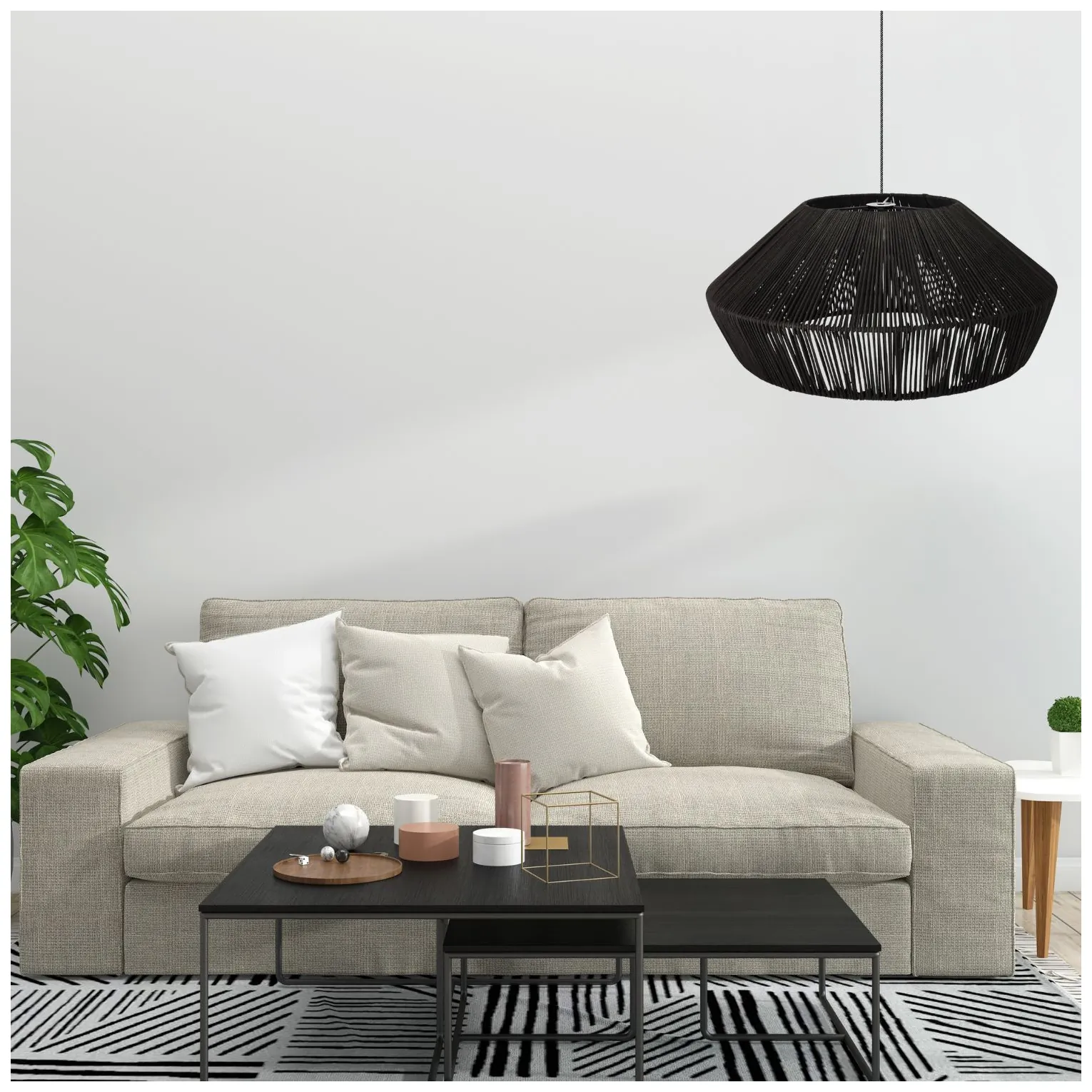 Lampa naturalna rattanowa wisząca - 50 cm (czarna) - obrazek 2