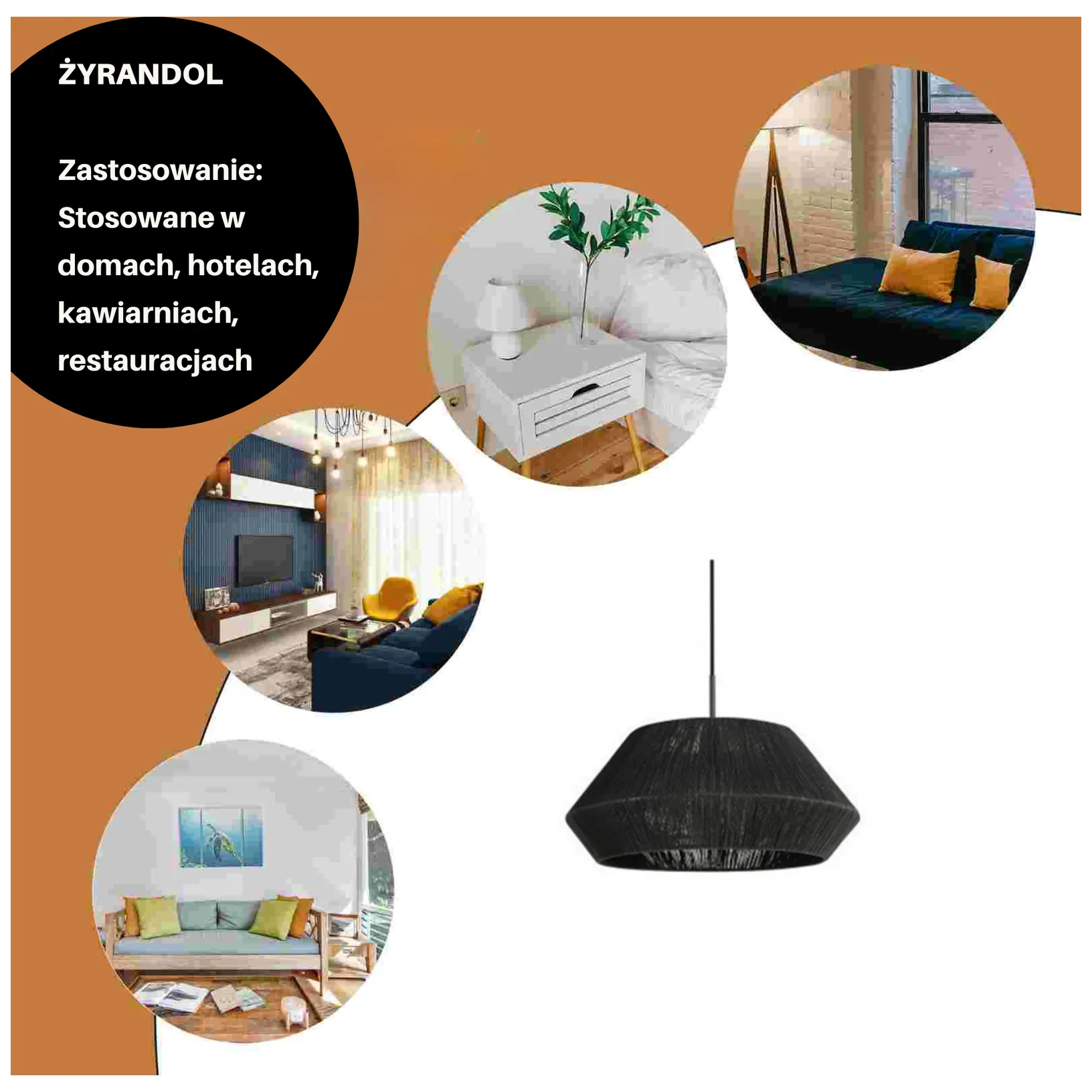 Lampa naturalna rattanowa wisząca - 50 cm (czarna) - obrazek 6