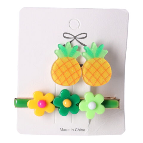Komplet 2 spinek do włosów - ananas i kwiatki, wielokolorowe