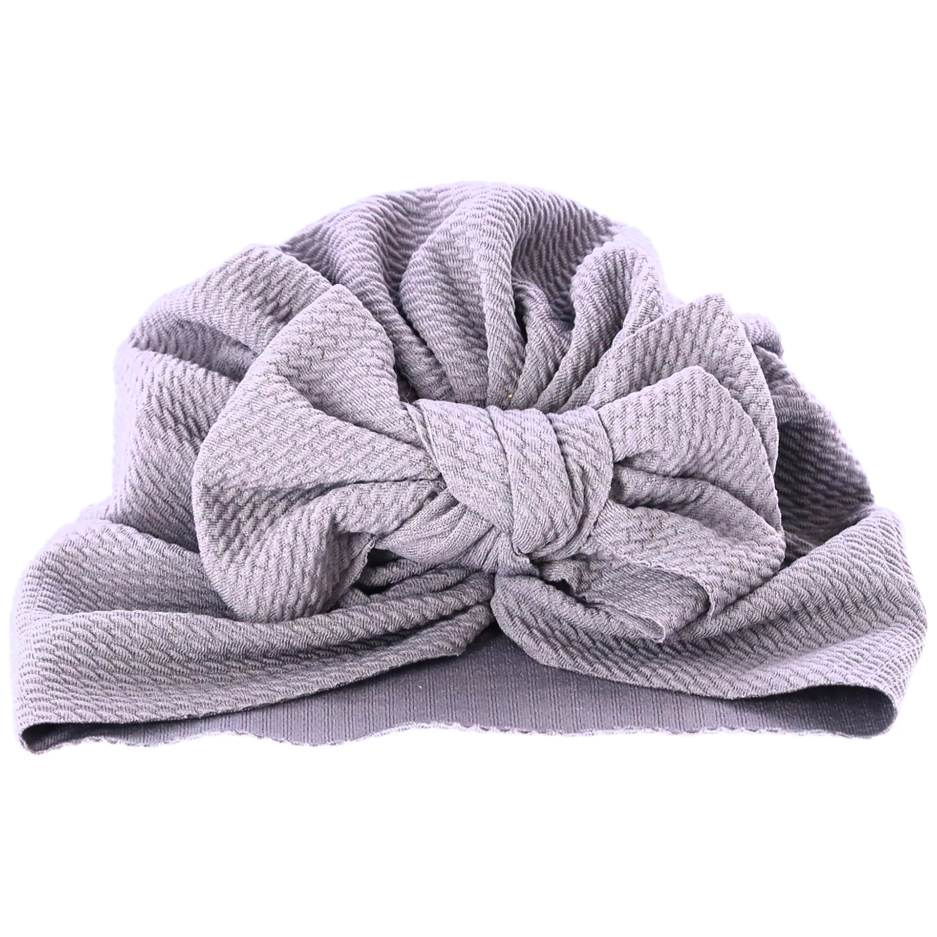 Turban niemowlęcy z kokardką, czapka dziewczęca - szary - obrazek 2
