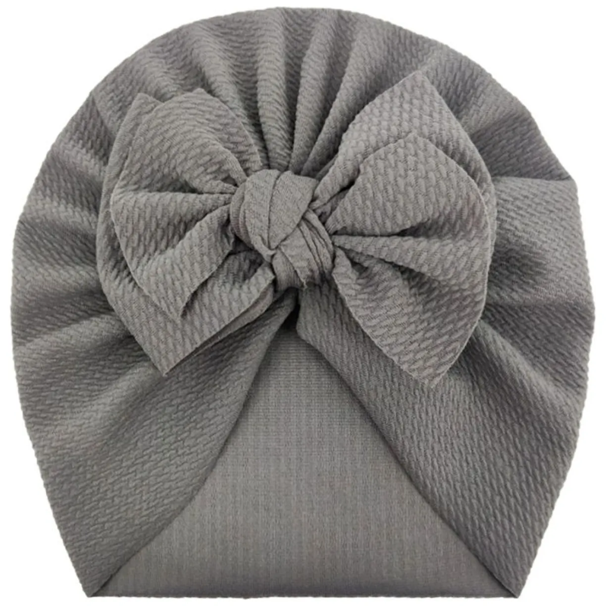 Turban niemowlęcy z kokardką, czapka dziewczęca - szary - obrazek 3